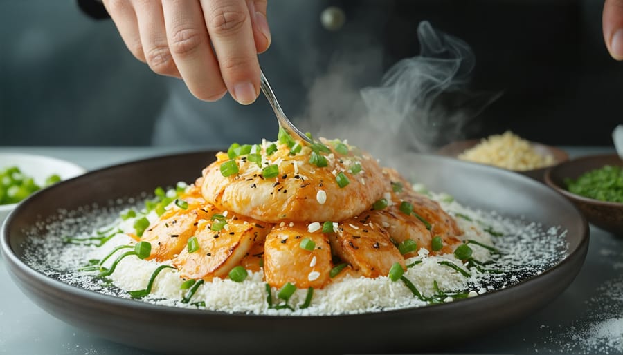 Culinary artist demonstrating freeze-drying technology in a kitchen